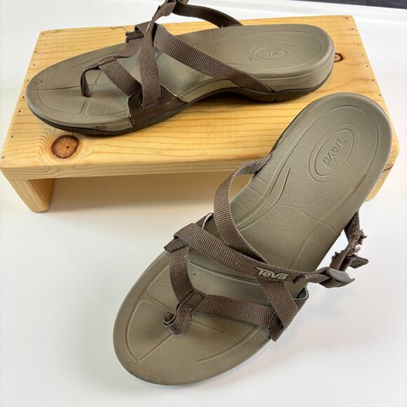 Teva Voya Infinity Brown Sandals Women’s 8 Adjustable Strappy Slides READ - Picture 2 of 8